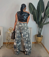 SC Plus Size Washed Camouflage Star Print Ripped Jeans GYLN-8407