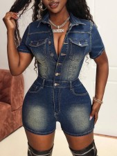SC Fashion Denim Single-breasted  Romper GKNF-6059