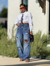 SC Plus Size Fashion Holes Loose Jeans GYLN-9015