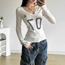 SC V Neck Print Long Sleeve T Shirts XEF-K24L52070