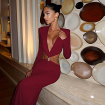 SC V Neck Long Sleeve Maxi Dress XEF-K25D78556