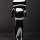 SC Stripe One Shoulder Long Sleeve Skirt Suit GNZD-41962SBG
