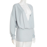 SC Solid Color Loose Deep V Neck Mini Dress GSZM-D25DS345