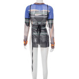 SC Print Irregular Split T Shirts MXBF-J25TP137