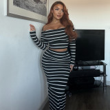 SC Stripe One Shoulder Long Sleeve Skirt Suit GNZD-41962SBG