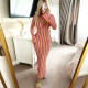 SC V Neck Long Sleeve Stripe Maxi Dress GNZD-32544DBY