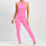 SC Solid Color Zipper Backless Sport Jumpsuit GQSA-Q23