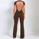 SC Backless Short Sleeve Solid Jumpsuit GQSA-60450