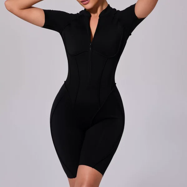 SC Short Sleeve Zipper Sport Skinny Romper GQSA-K0113