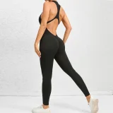 SC Solid Color Zipper Backless Sport Jumpsuit GQSA-Q23