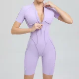 SC Short Sleeve Zipper Sport Skinny Romper GQSA-K0113