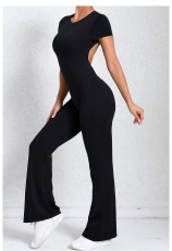 SC Backless Short Sleeve Solid Jumpsuit GQSA-60450
