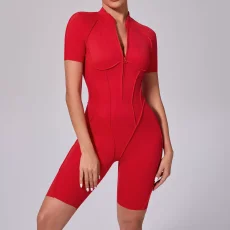 SC Short Sleeve Zipper Sport Skinny Romper GQSA-K0113