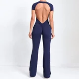 SC Backless Short Sleeve Solid Jumpsuit GQSA-60450