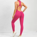 SC Solid Color Zipper Backless Sport Jumpsuit GQSA-Q23