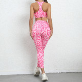 SC Leopard Print Tank Tops Sport Two Piece Pants Set GQSA-44839