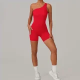 SC Solid Color Single Shoulder Fitness Romper GQSA-1312