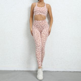 SC Leopard Print Tank Tops Sport Two Piece Pants Set GQSA-44839