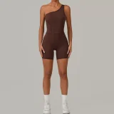 SC Solid Color Single Shoulder Fitness Romper GQSA-1312