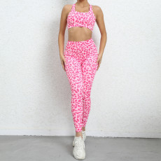 SC Leopard Print Tank Tops Sport Two Piece Pants Set GQSA-44839