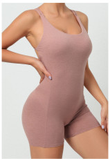SC Solid Color Backless Yoga Sport Romper GQSA-71013