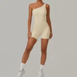 SC Solid Color Single Shoulder Fitness Romper GQSA-1312
