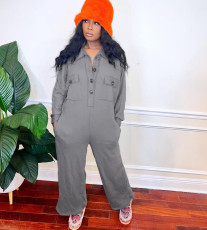 SC Plus Size Long Sleeve Lapel Wide Leg Jumpsuit NY-3713