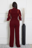 SC Mesh Patchwork Tie Up Wide Leg Jumpsuit OSM-4490