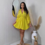 SC Plus Size Solid Color Drawstring Shirt Dress NY-3735