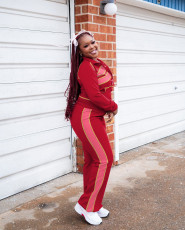 SC Color Block Long Sleeve Sport Two Piece Pants Set QXLB-10158
