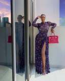 SC Mesh Print Long Sleeve Split Maxi Dress QODY-6067