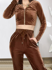 SC Solid Color Hooded Long Sleeve Two Piece Pants Set FENF-6049