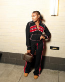 SC Color Block Long Sleeve Sport Two Piece Pants Set QXLB-10158
