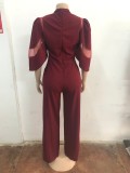 SC Mesh Patchwork Tie Up Wide Leg Jumpsuit OSM-4490