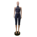 SC Stripe Sleeveless Lapel Two Piece Set GSMJ-6063