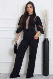 SC Mesh Patchwork Tie Up Wide Leg Jumpsuit OSM-4490