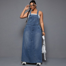 SC Plus Size Fashion Denim Sling Loose Long Dress GDAM-218727
