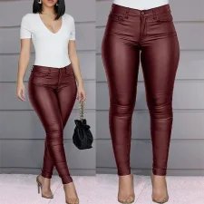 SC Plus Size Solid Color PU Leather Casual Pants GWTC-W0314