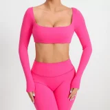 SC Long Sleeve Square Neck Sport Two Piece Pants Set GQSA-1053