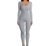 SC Plus Size Solid Color Square Neck Sport Jumpsuit GWTC-LTCX5203