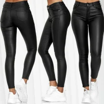 SC Plus Size Solid-color Leather Slim Casual Pants GWTC-W0313