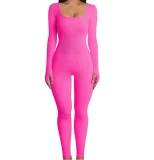 SC Plus Size Solid Color Square Neck Sport Jumpsuit GWTC-LTCX5203