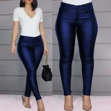 SC Plus Size Solid Color PU Leather Casual Pants GWTC-W0314