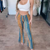 SC Plus Size Bohemian Slim Flared Printed Pants GWTC-W0730