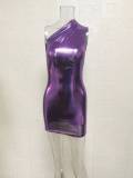 SC Solid Color Slash Shoulder Mini Dress GWTC-LZY016