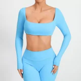 SC Long Sleeve Square Neck Sport Two Piece Pants Set GQSA-1053