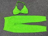 SC Halterneck Solid Tops Sport Yoga Pants Suit GQSA-74068/46442