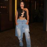 SC Fashion Apron Ripped Straight-Leg Jeans MEM-88661