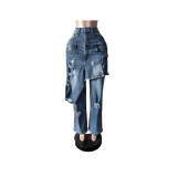 SC Fashion Apron Ripped Straight-Leg Jeans MEM-88661