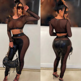 SC Sexy Mesh See Through Patchwork T Shirt Pant Suit GYHF-9075SD